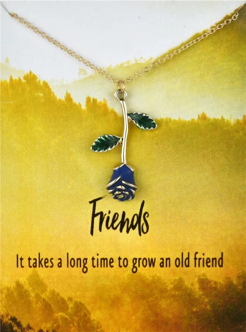 pendant / 6023-gold blue Fashion Jewelry Korean Necklace I Love You Card Message Diamond Heart Rose Dolphin Pendant Necklace