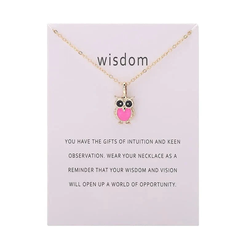 pendant / 6152-gold pink Fashion Jewelry Korean Necklace Hot Color Glaze Wisdom Owl Pendant Choker Necklace for Women Girl