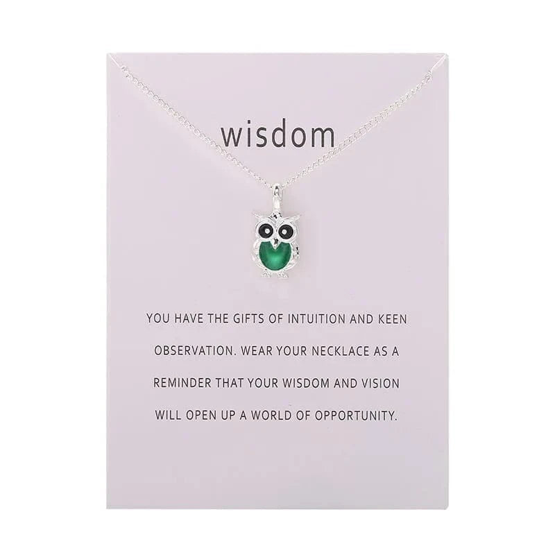 pendant / 6152-silver green Fashion Jewelry Korean Necklace Hot Color Glaze Wisdom Owl Pendant Choker Necklace for Women Girl