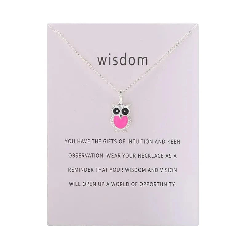 pendant / 6152-silver pink Fashion Jewelry Korean Necklace Hot Color Glaze Wisdom Owl Pendant Choker Necklace for Women Girl
