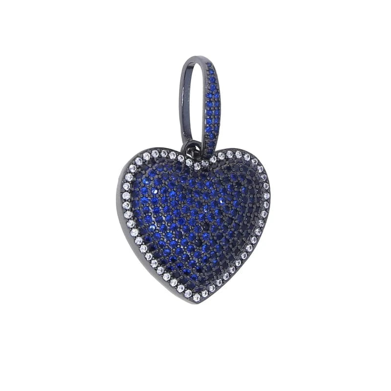 pendant / N273-Black Blue New Arrival Iced Out Bling CZ Jewelry for Hip Hop 2024 Valentines's Day Gift Women Blue Purple Heart Pendant Necklace