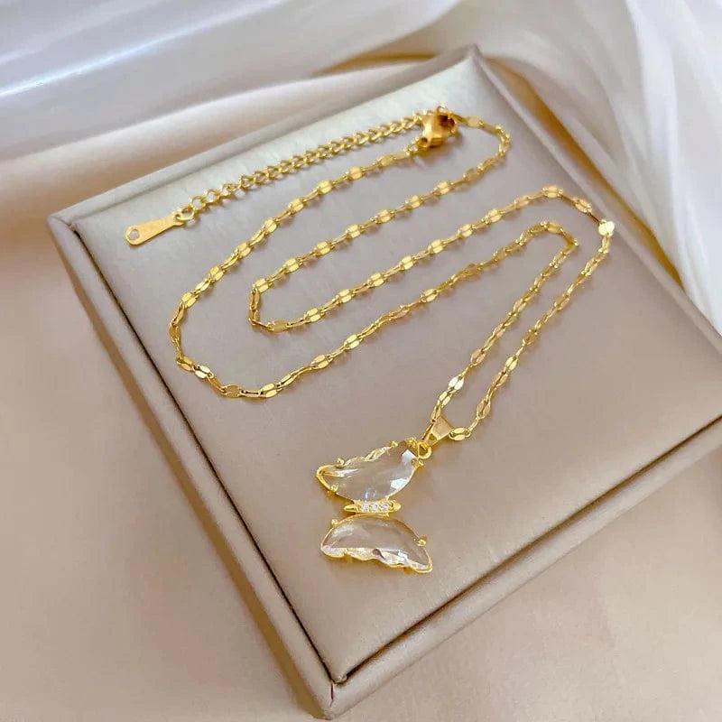 Pendant necklace / C1 Fashion Stainless Steel Zircon Butterfly Necklace for Women Choker Korean Pendant Clavicle Chain Wedding Party Jewelry Gift