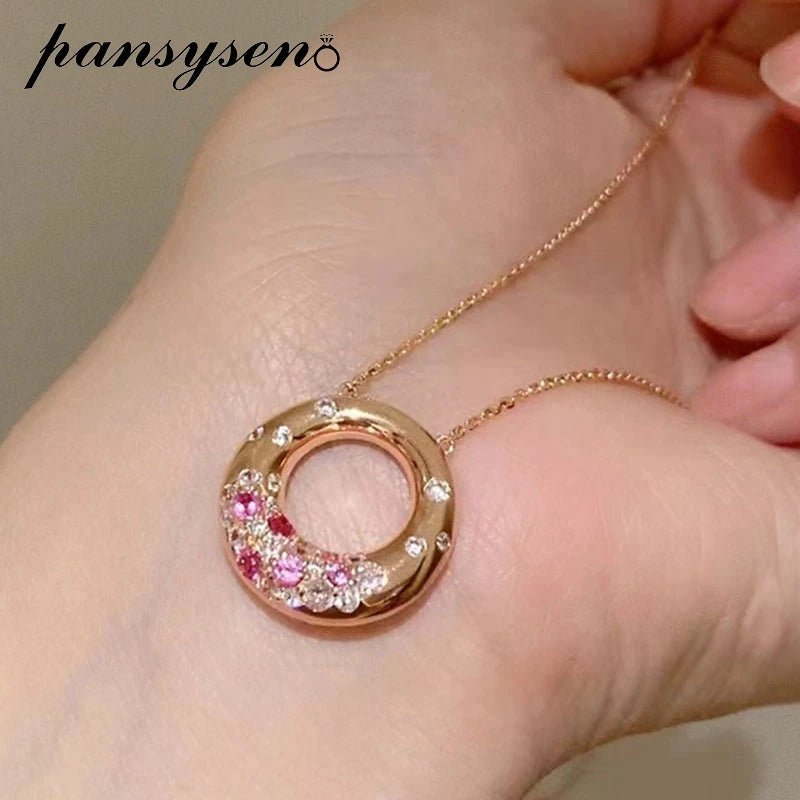 Pendant Necklace Sparkling Pink Sapphire Diamond Wedding Jewelry - SN Wigs & More