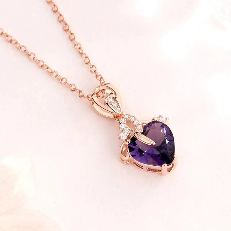 pendant with chain / Purple Drop shipping 14K rose gold color necklace purple heart pendant female gemstone chain jewelry clavicle chalcedony peridot