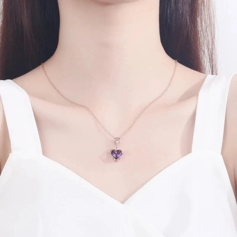 pendant with chain / Purple Drop shipping 14K rose gold color necklace purple heart pendant female gemstone chain jewelry clavicle chalcedony peridot