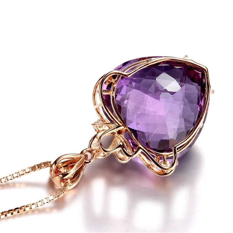 pendant with chain / Purple Drop shipping 14K rose gold color necklace purple heart pendant female gemstone chain jewelry clavicle chalcedony peridot