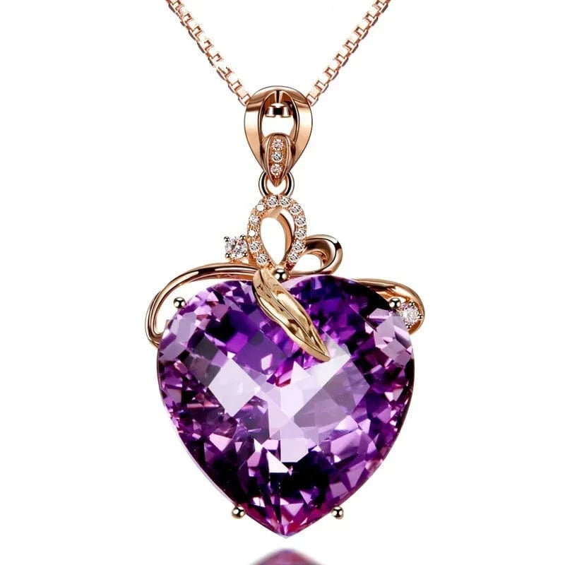 pendant with chain / Purple Drop shipping 14K rose gold color necklace purple heart pendant female gemstone chain jewelry clavicle chalcedony peridot