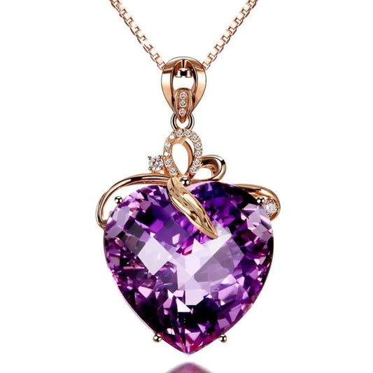 pendant with chain / Purple Drop shipping 14K rose gold color necklace purple heart pendant female gemstone chain jewelry clavicle chalcedony peridot