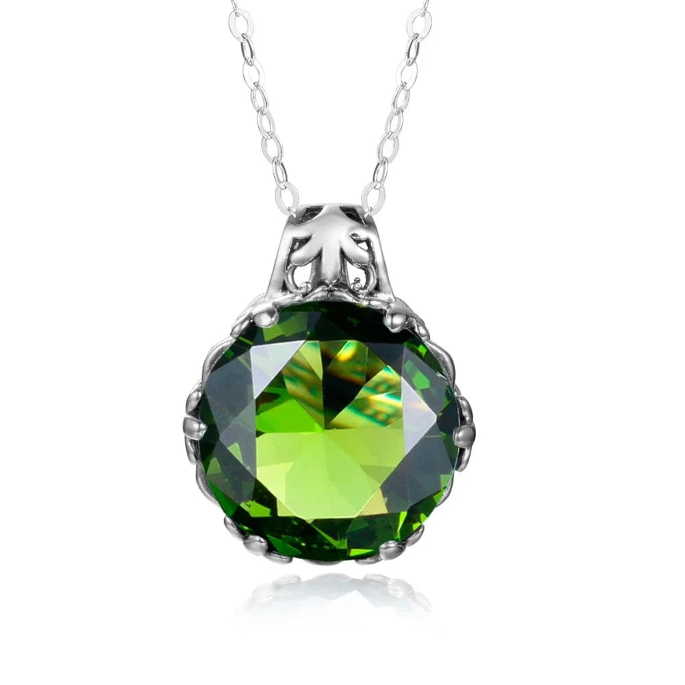 Peridot Vintage Women Aquamarine Gemstone Pendant 925 Silver Necklace Pendant Gemstone Wedding Jewelry