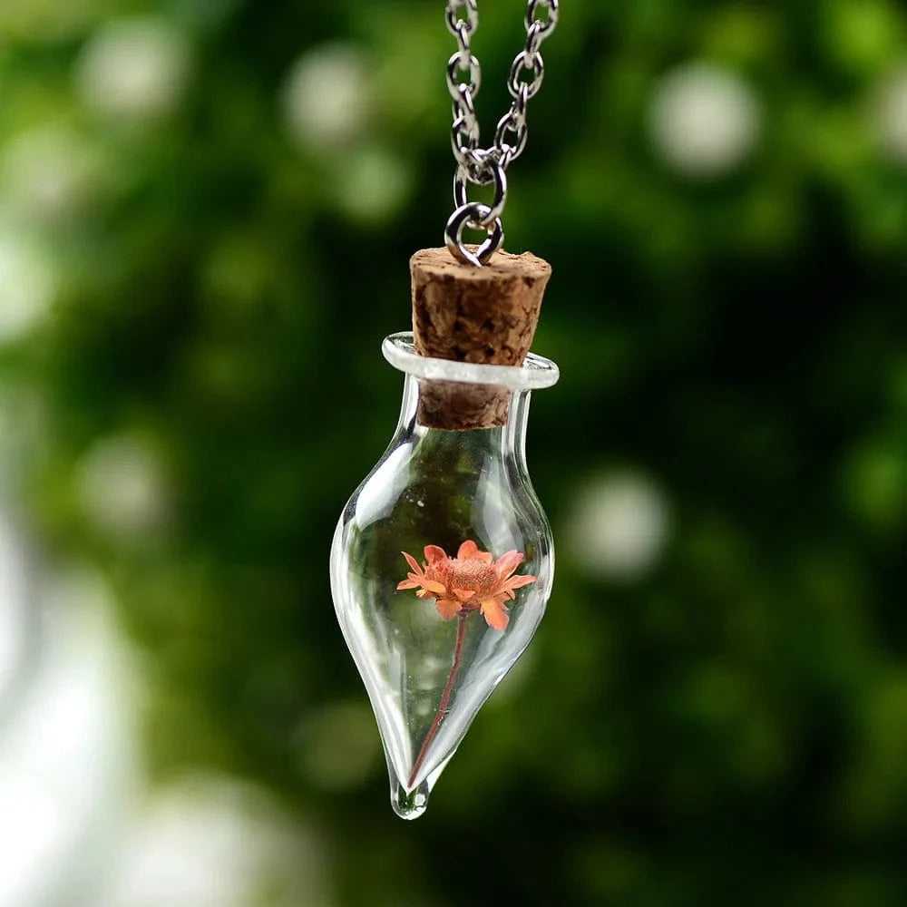 Personal Bubble Glass Wishing Bottle Dried Flower Botanical Pendant Fashion Jewelry Necklaces For Women New Arrival 2023