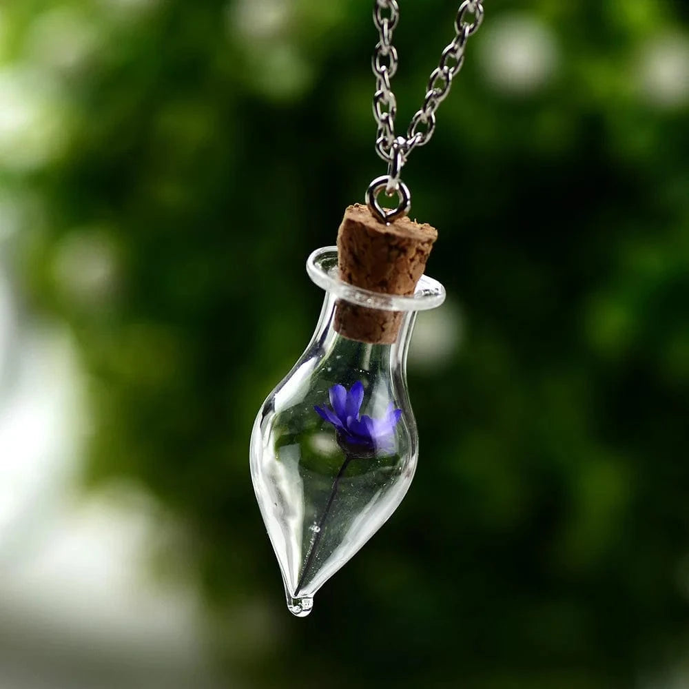 Personal Bubble Glass Wishing Bottle Dried Flower Botanical Pendant Fashion Jewelry Necklaces For Women New Arrival 2023