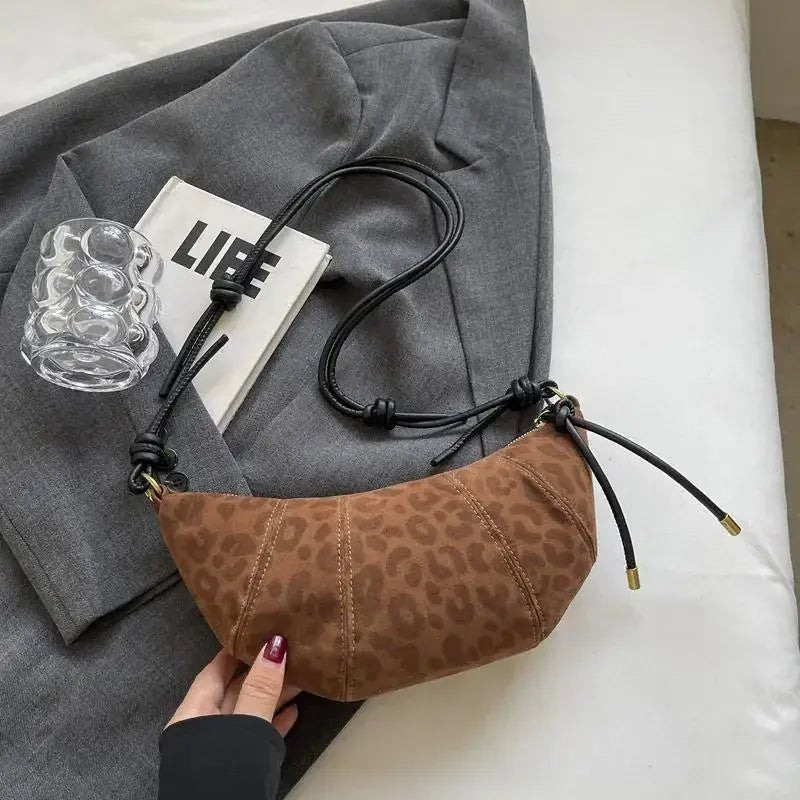 Personalized Croissant Shoulder Bag Velvet Material Zipper Handbag Texture Versatile Dumpling - shaped Mobile Phone Bag - SN Wigs & More