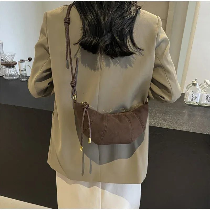 Personalized Croissant Shoulder Bag Velvet Material Zipper Handbag Texture Versatile Dumpling - shaped Mobile Phone Bag - SN Wigs & More