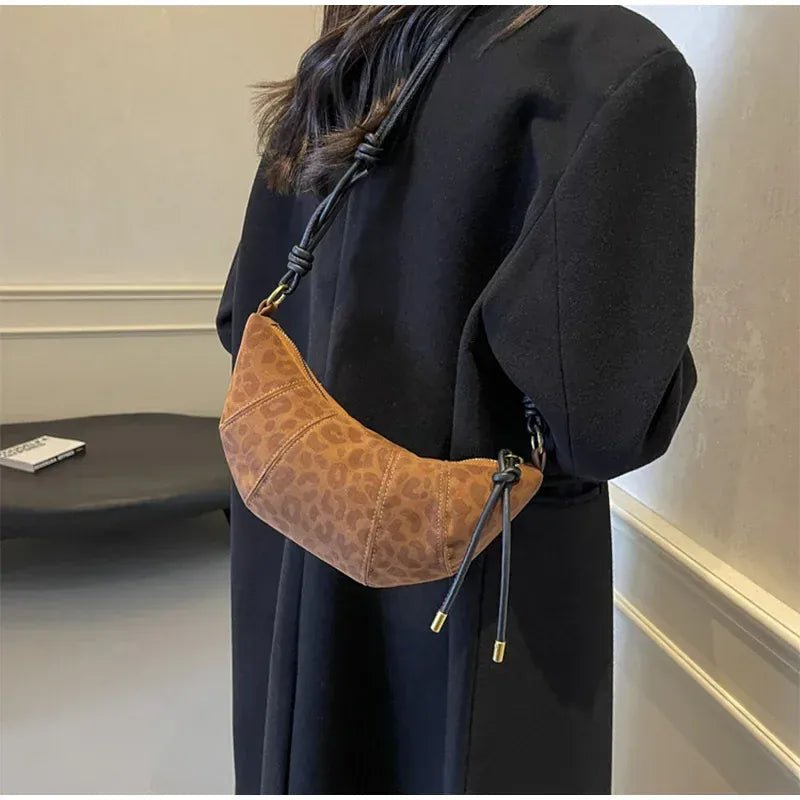 Personalized Croissant Shoulder Bag Velvet Material Zipper Handbag Texture Versatile Dumpling - shaped Mobile Phone Bag - SN Wigs & More