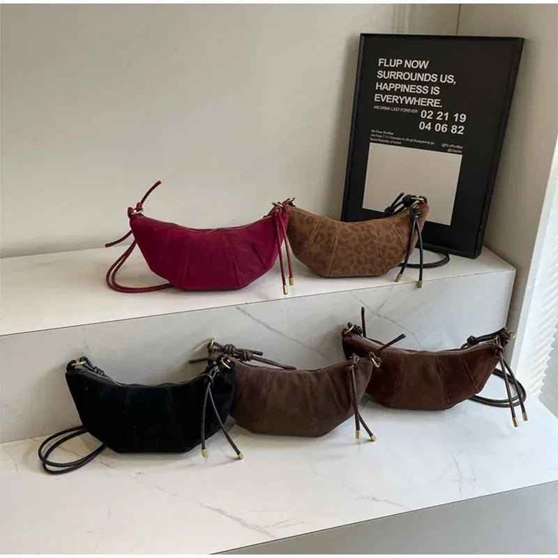 Personalized Croissant Shoulder Bag Velvet Material Zipper Handbag Texture Versatile Dumpling - shaped Mobile Phone Bag - SN Wigs & More