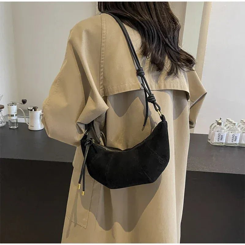 Personalized Croissant Shoulder Bag Velvet Material Zipper Handbag Texture Versatile Dumpling - shaped Mobile Phone Bag - SN Wigs & More