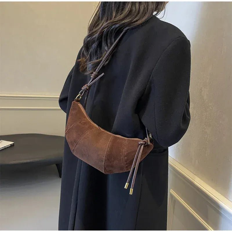 Personalized Croissant Shoulder Bag Velvet Material Zipper Handbag Texture Versatile Dumpling - shaped Mobile Phone Bag - SN Wigs & More