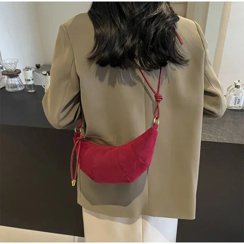 Personalized Croissant Shoulder Bag Velvet Material Zipper Handbag Texture Versatile Dumpling - shaped Mobile Phone Bag - SN Wigs & More