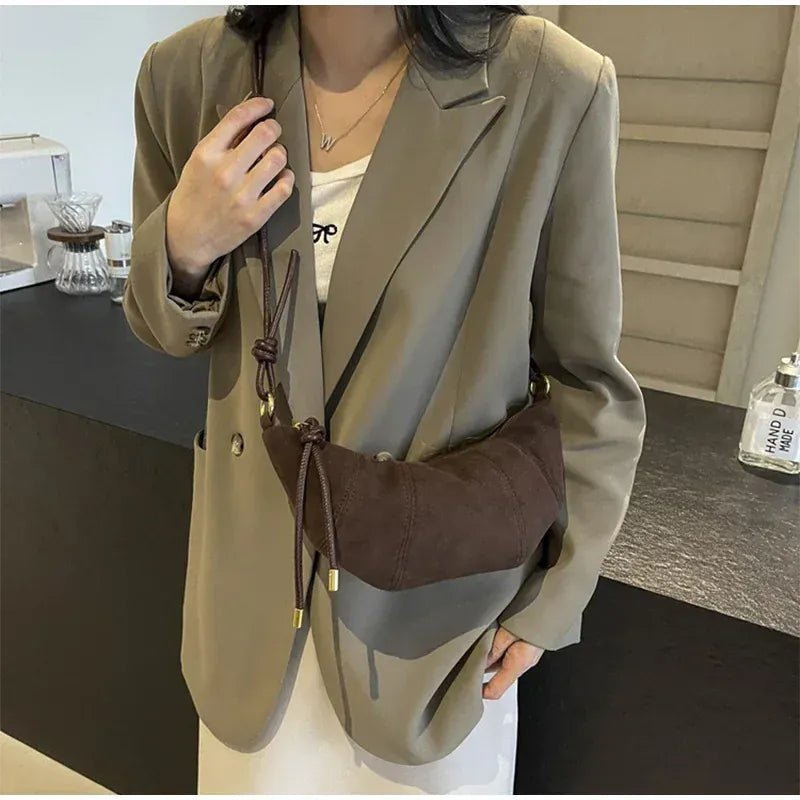 Personalized Croissant Shoulder Bag Velvet Material Zipper Handbag Texture Versatile Dumpling - shaped Mobile Phone Bag - SN Wigs & More