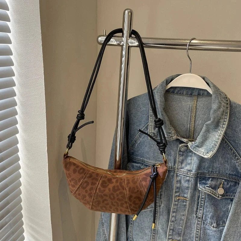 Personalized Croissant Shoulder Bag Velvet Material Zipper Handbag Texture Versatile Dumpling - shaped Mobile Phone Bag - SN Wigs & More