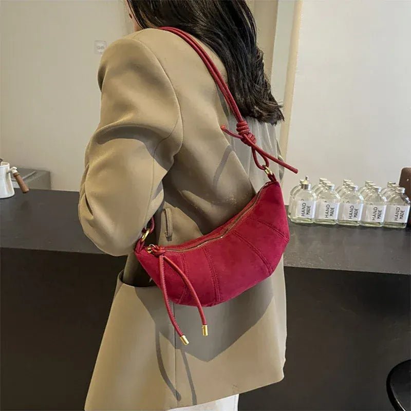 Personalized Croissant Shoulder Bag Velvet Material Zipper Handbag Texture Versatile Dumpling - shaped Mobile Phone Bag - SN Wigs & More