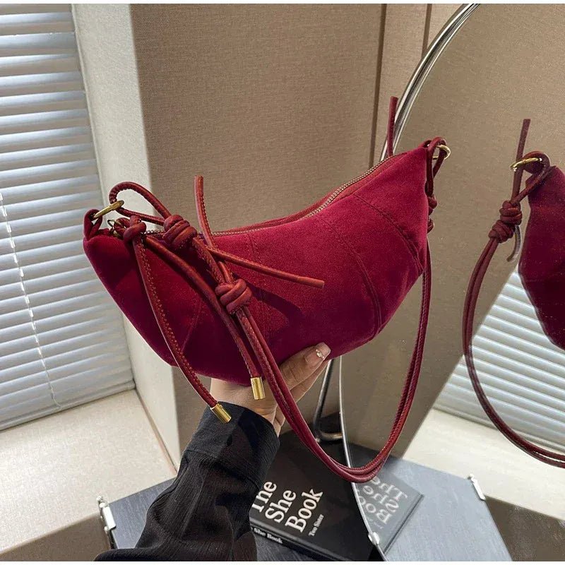 Personalized Croissant Shoulder Bag Velvet Material Zipper Handbag Texture Versatile Dumpling - shaped Mobile Phone Bag - SN Wigs & More