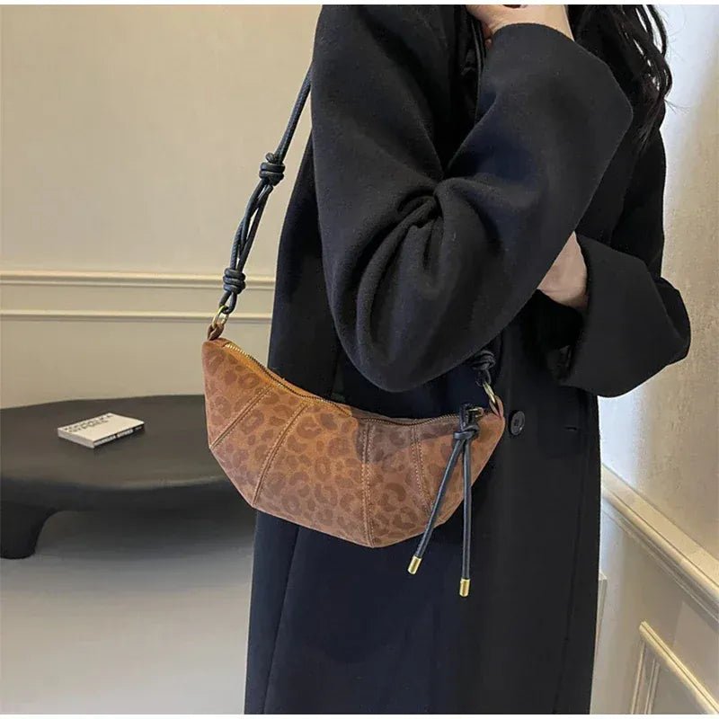 Personalized Croissant Shoulder Bag Velvet Material Zipper Handbag Texture Versatile Dumpling - shaped Mobile Phone Bag - SN Wigs & More