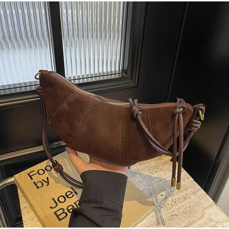 Personalized Croissant Shoulder Bag Velvet Material Zipper Handbag Texture Versatile Dumpling - shaped Mobile Phone Bag - SN Wigs & More