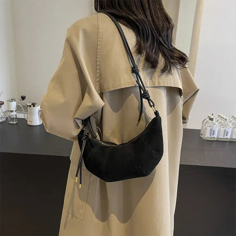 Personalized Croissant Shoulder Bag Velvet Material Zipper Handbag Texture Versatile Dumpling - shaped Mobile Phone Bag - SN Wigs & More