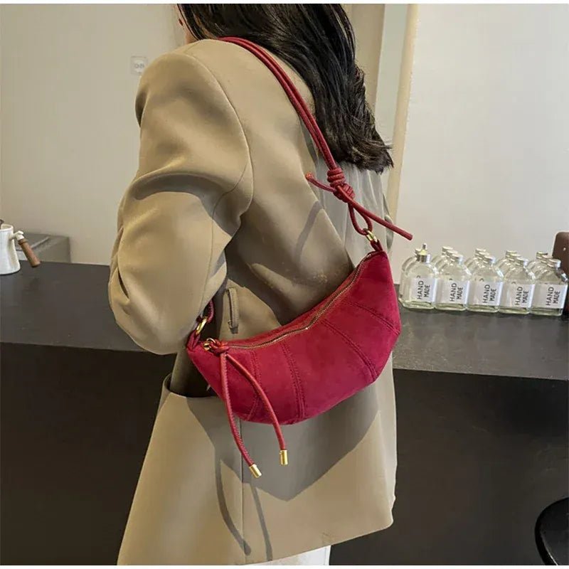 Personalized Croissant Shoulder Bag Velvet Material Zipper Handbag Texture Versatile Dumpling - shaped Mobile Phone Bag - SN Wigs & More