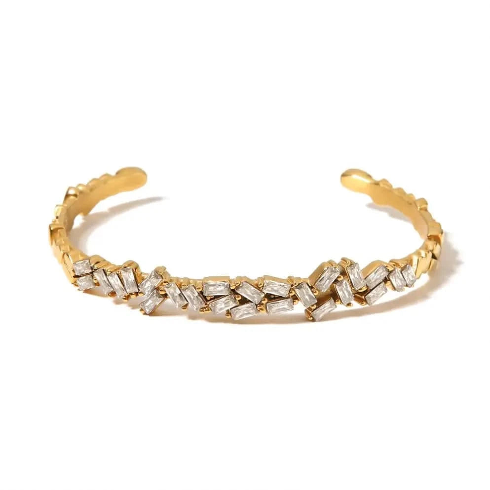 Picture / BG912 BG912 New Trendy 18k Gold Plated Stainless Steel Jewelry Party Gift Opening White Cubic Zirconia Bangles