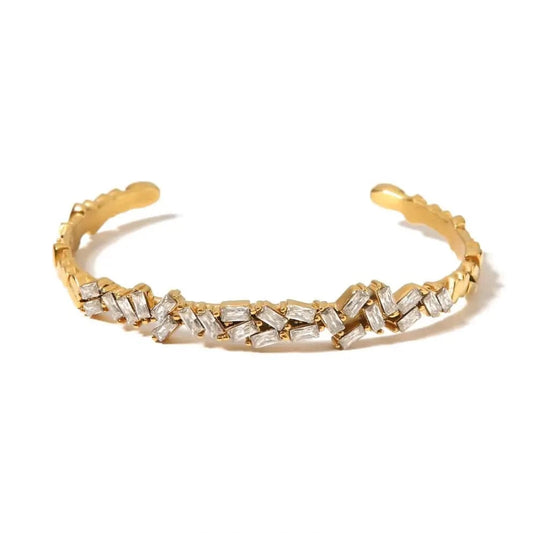 Picture / BG912 BG912 New Trendy 18k Gold Plated Stainless Steel Jewelry Party Gift Opening White Cubic Zirconia Bangles