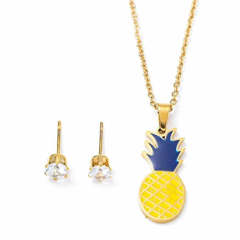 Pineapple INS New Trendy 18k gold plated Stainless Steel Jewelry Enamel Triangle Diamond Shaped Clavicle Necklace