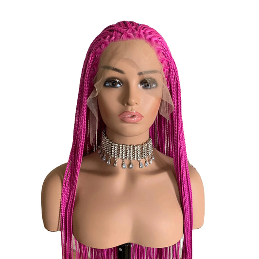 Pink / 30 Inches Rose Pink Color Synthetic Human Hair Wigs 30 Inches Long  Synthetic Lace Front Wig Box Braid Wigs For Women