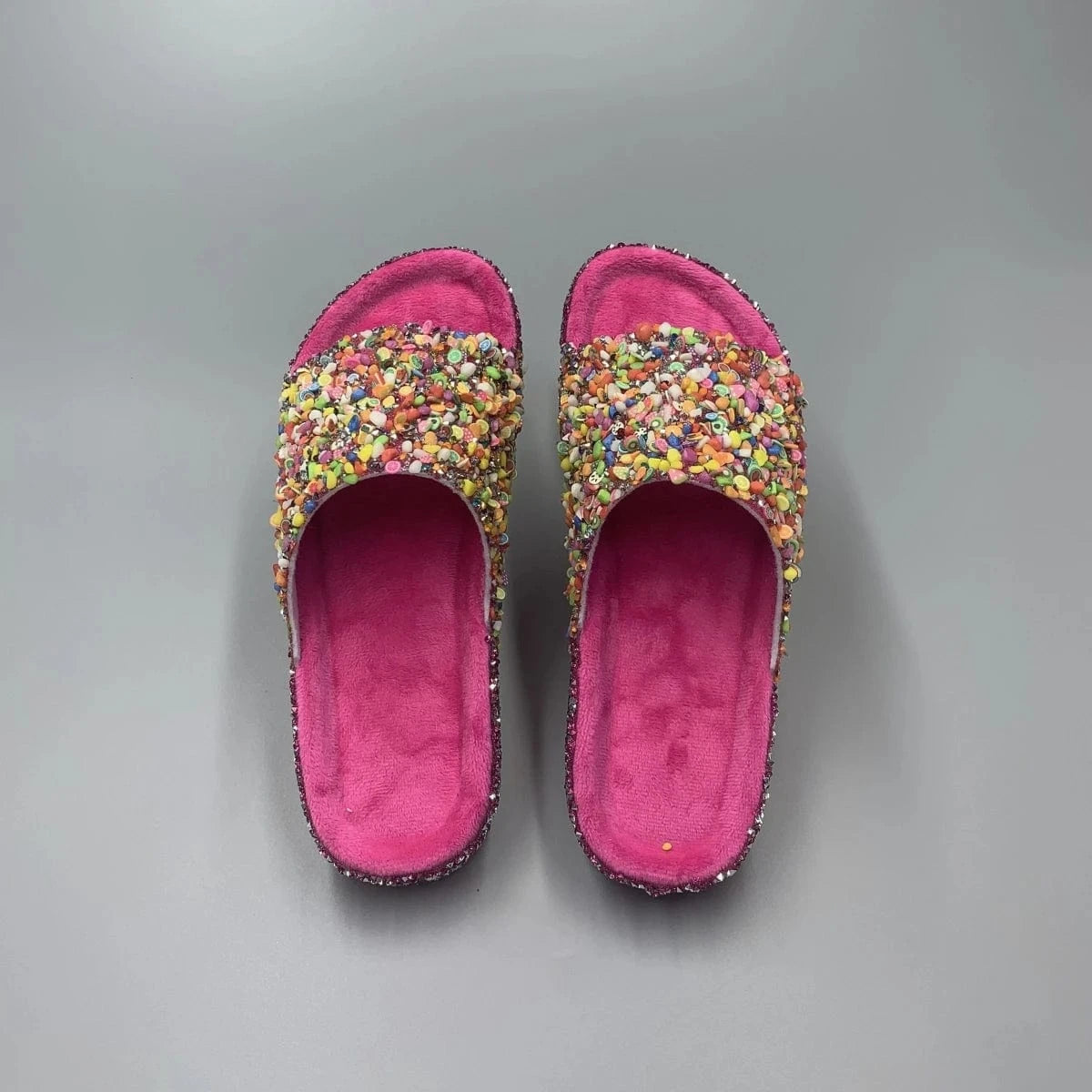 Pink / 45 Colorful Fruit - Rhinestone Embellished Women's Slippers - Durable PVC Soles for Trendy Fashion