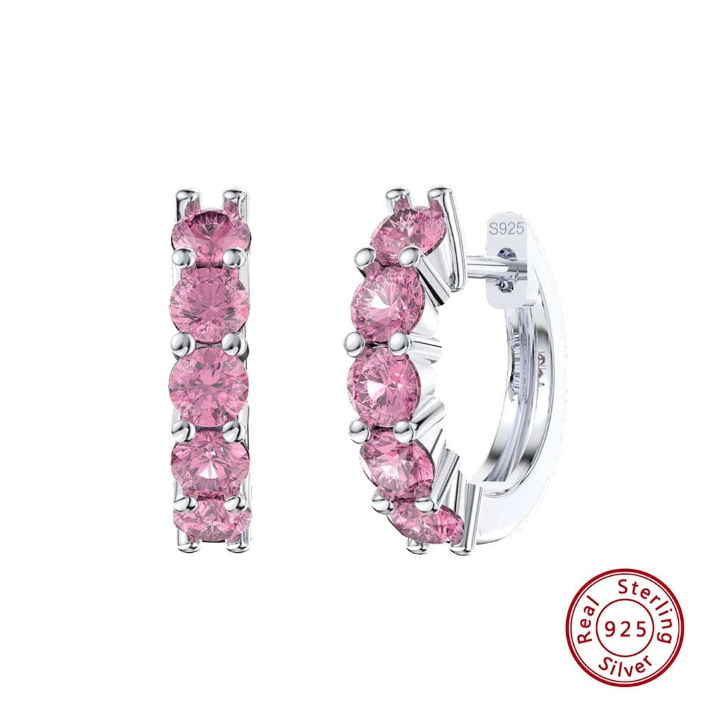 Pink APE120 Rinntin Fashion Jewelry Pink Heart-shaped Hoop Earrings Color Cubic Zircon 925 Sterling Silver Earnings Jewelry For Women