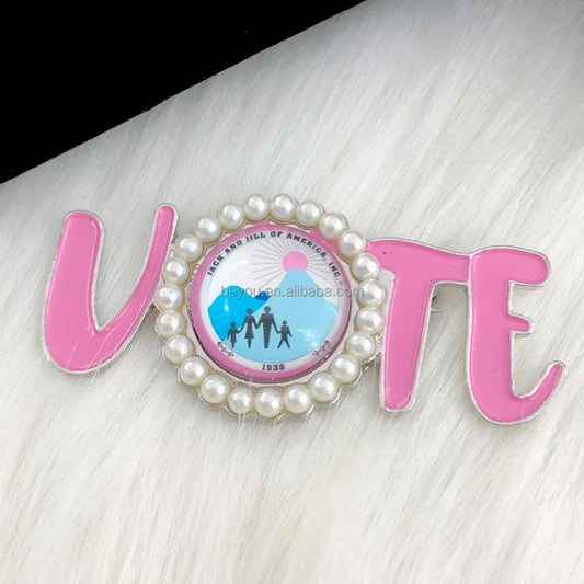 Pink Blue Greek Sorority Jack and Jill VOTE Pearls Brooch JJ  Lapel Pin for Women Girl Graduation Gift Jewelry