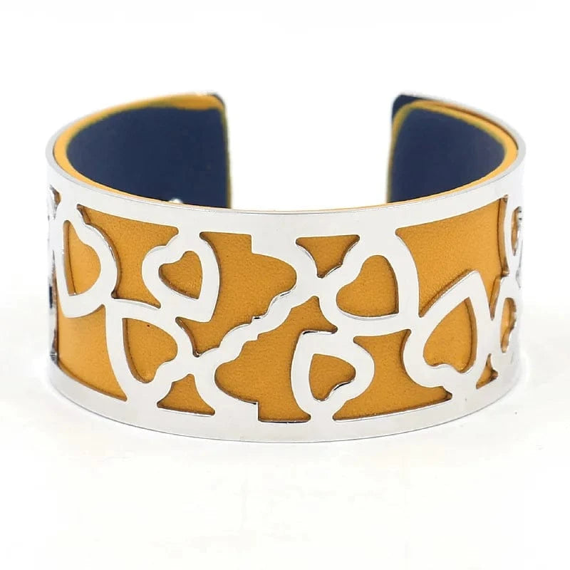 Pink Blue Red Black Blue Yellow Popular Jewelry C-shaped Opening Metal Hollow Double-sided PU Leather Wide Bracelet for women