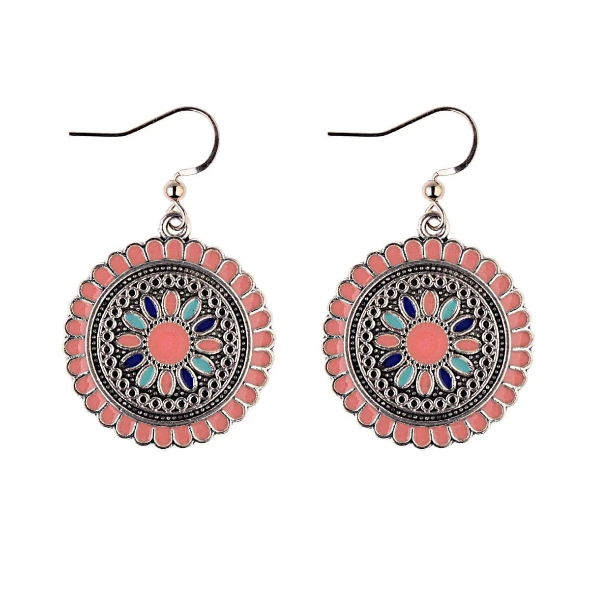 Pink Bohemian Vintage Drop Dangle Earrings Flower Statement Earrings National Style Alloy Long Boho Stud Earring for Women Girls