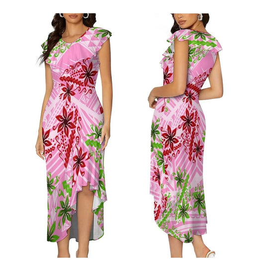 Pink Casual Mermaid Maxi Dress Custom On Demand Plus Size Bodycon Sexy Samoan Puletasi Dresses For Women