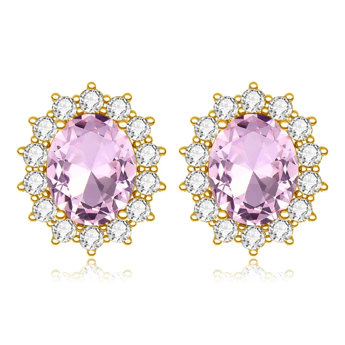 Pink Crystal Luxury Sterling Silver 925 Stud Earrings with Garnet Princess Diana Inspired Design for Anniversary Celebrations