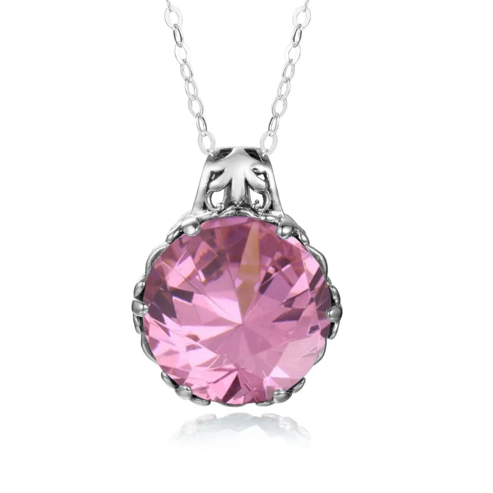 Pink Crystal Vintage Women Aquamarine Gemstone Pendant 925 Silver Necklace Pendant Gemstone Wedding Jewelry