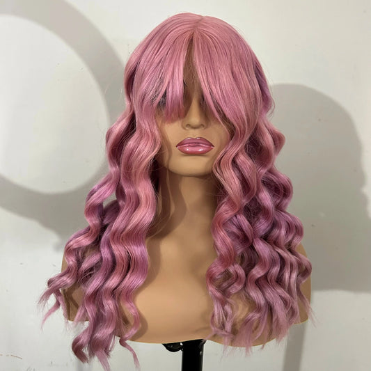 Pink Front Lace Human Hair Wigs Thick End Brazilian Virgin Hair WAVE  high Density Thick End Customized Colorful