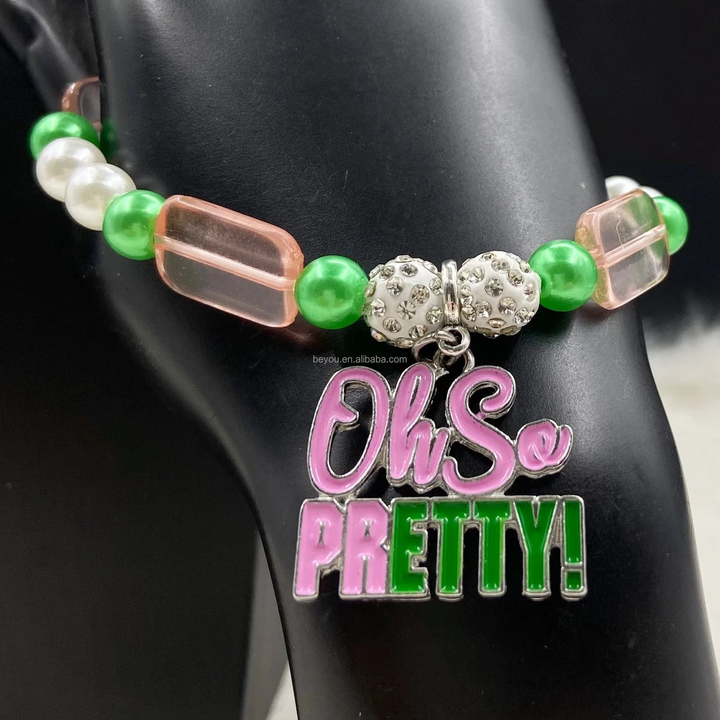 Pink Green Fashion Jewelry Necklace Bracelet Sets White Pearl Bead Enamel Letter Pendant Chain Choker for Women In Stock