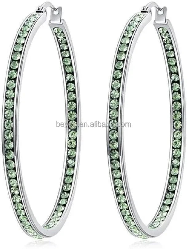 Pink Green Full Crystal Large Hoop Earring Women Big Hoop Earrings Jewelry