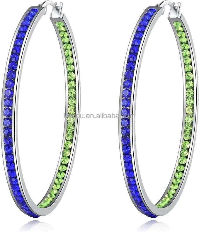 Pink Green Full Crystal Large Hoop Earring Women Big Hoop Earrings Jewelry