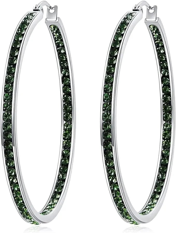 Pink Green Full Crystal Large Hoop Earring Women Big Hoop Earrings Jewelry