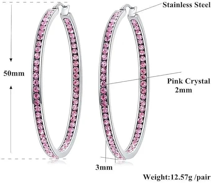 Pink Green Full Crystal Large Hoop Earring Women Big Hoop Earrings Jewelry