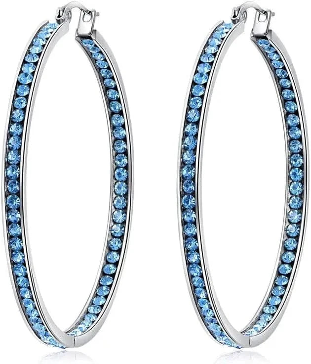 Pink Green Full Crystal Large Hoop Earring Women Big Hoop Earrings Jewelry