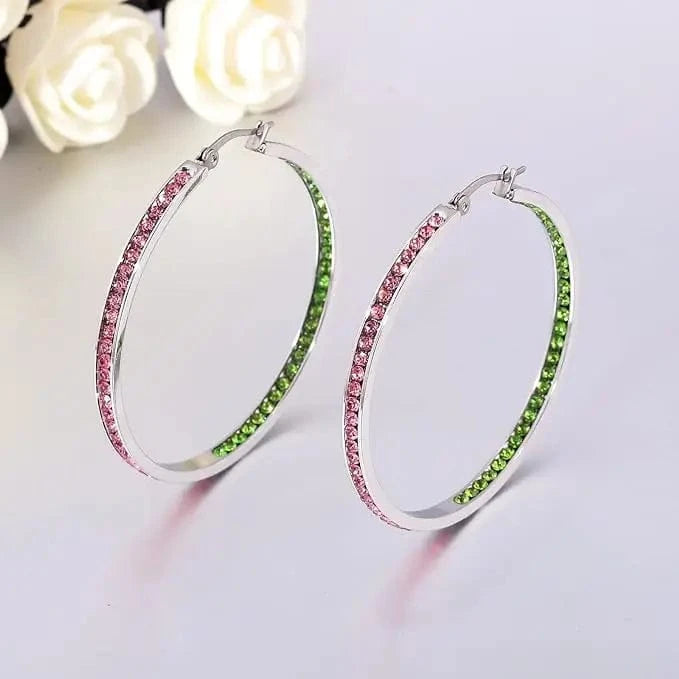 Pink Green Full Crystal Large Hoop Earring Women Big Hoop Earrings Jewelry